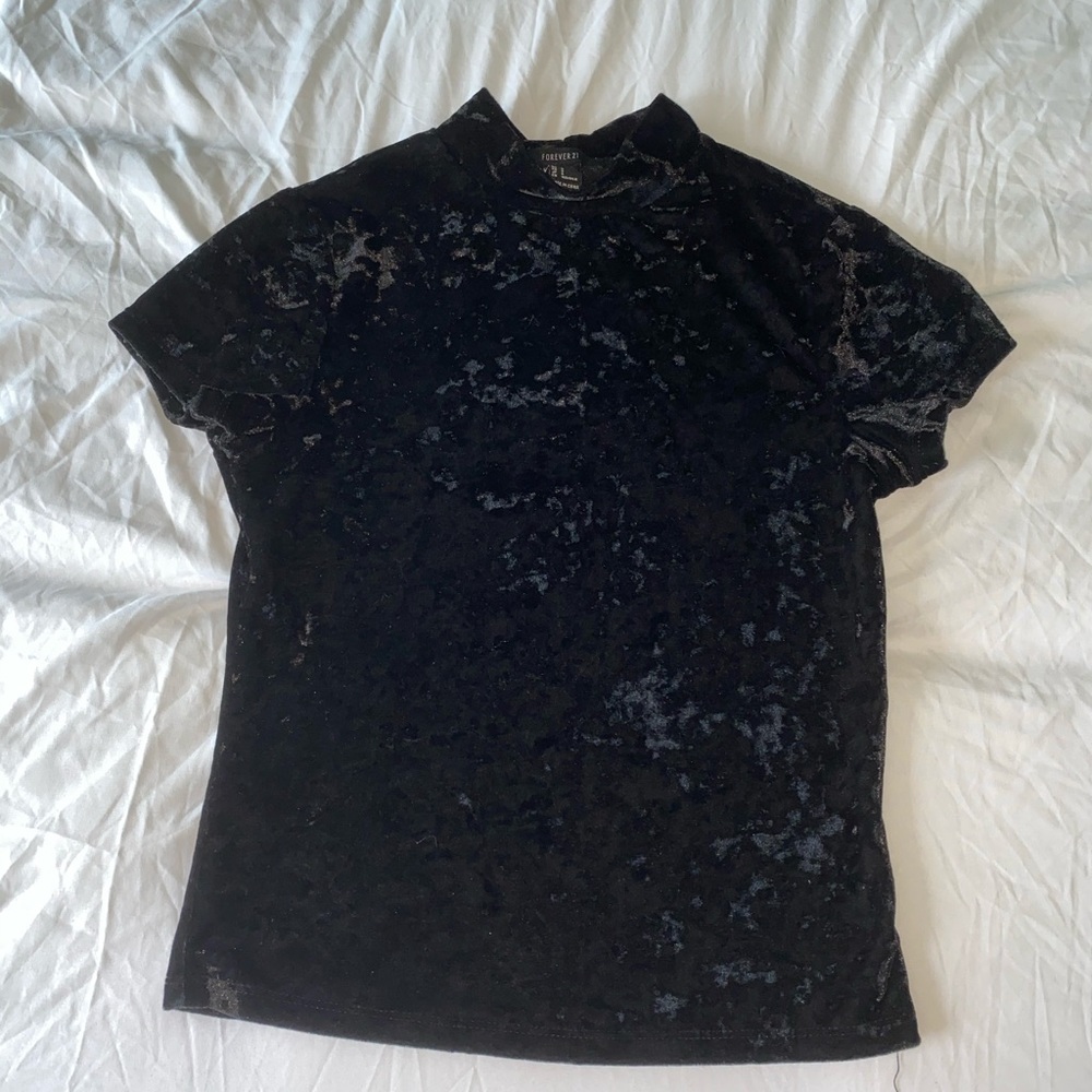 black crushed velvet mock neck crop top